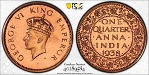 India British 1938 C 1/4 Anna PCGS PR64RD Restrike Proof rare in RED SW-9.220 PC