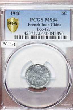 French Indo China 1946 5 Cents PCGS MS64 PC0894* combine shipping<br/><br/>The o