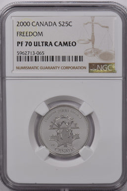 Canada 2000 25 Cents Silver NGC Proof 70 Ultra Cameo Freedom Perfect 70 NG1596 c