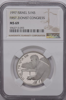 Israel 1997 1 New Sheqel Silver NGC MS 69 First Zionist Congress NG1641 combine