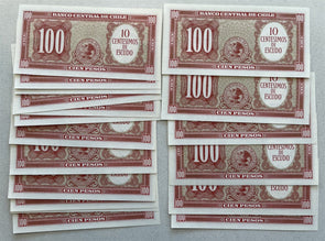 Chile 1960 ND 10 Centesimos on 100 Pesos Lot of 18 Gem CU notes BL0106 combine s