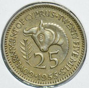 Cyprus 1955 25 Mils Bullanimal 904463 combine shipping