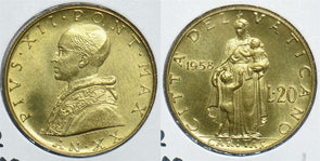 Vatican 1958 20 Lire KM A52.2, 60,000 Minted 153822 combine shipping