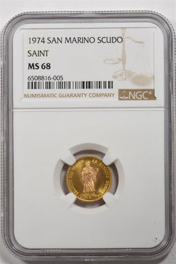 1974 Gold San Marino Scudo Saint NGC MS68 NG1741
