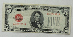 US 1928 E $5 United States Notes Red Seal RN0119 combine shipping