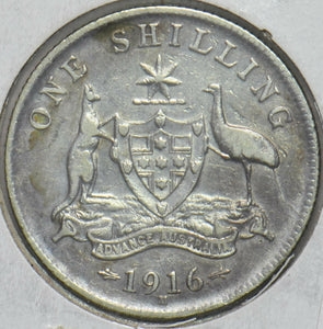 Australia 1916 Georgivs V Shilling Kangaroo animal Ostrich Austraila Coat of Ar