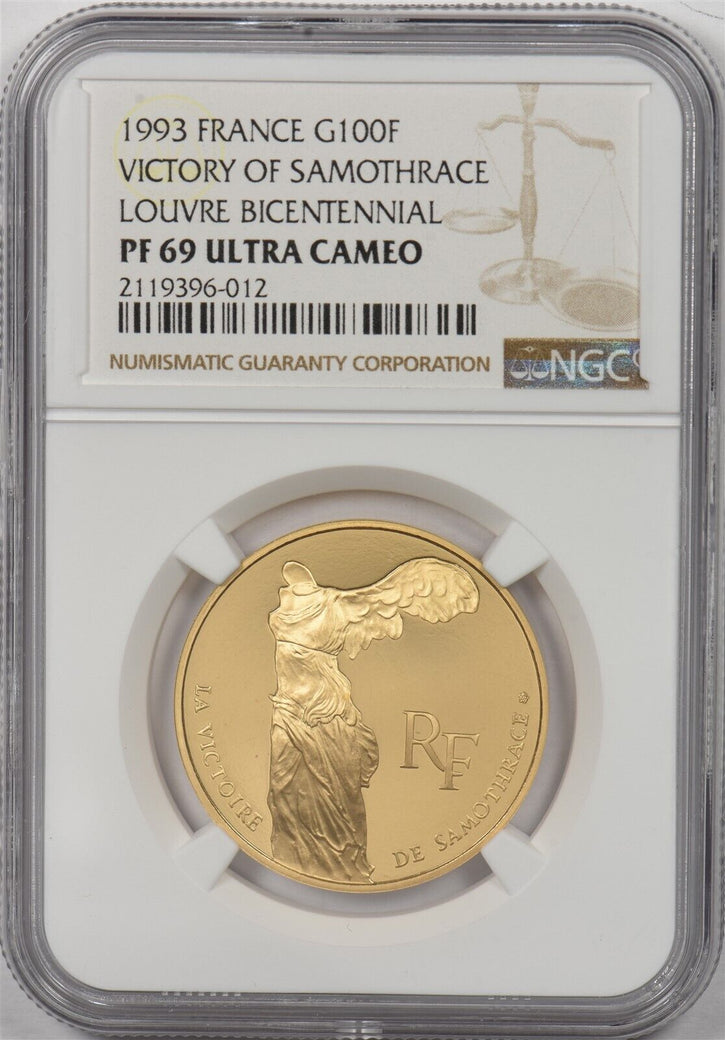 France 1993 100 Francs gold NGC Proof 69UC Victory of Louvre Bicentennial. 0.5oz