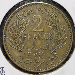 Tunisia 1941 AH 1360 2 Francs  191294 combine shipping