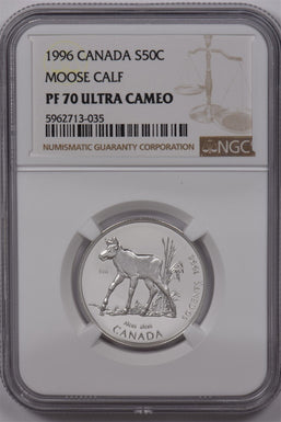 Canada 1996 50 Cents Silver NGC Proof 70 Ultra Cameo Perfect 70 Moose Calf NG158