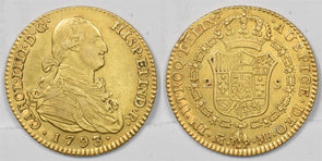 Spain 1793 2 Escudos gold AU+ Original Surface GL0271 combine shipping