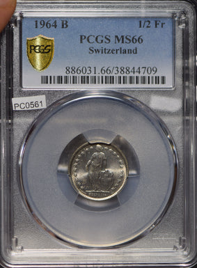 Switzerland 1964 1/2 Franc PCGS MS66 blasting luster rare grade PC0561 combine s