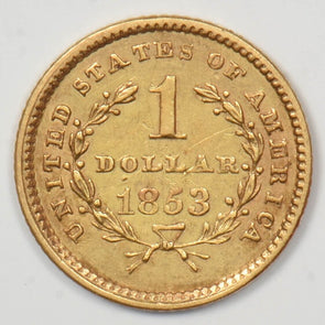 1853 $1, Egale Gold, Liberty Head AU+ GL0264