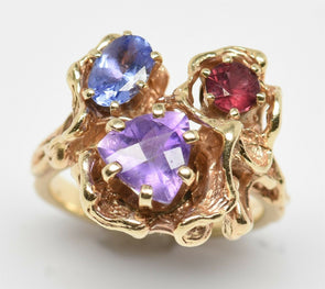 14K Gold Sapphire Ruby Ring 8.18g RG0177
