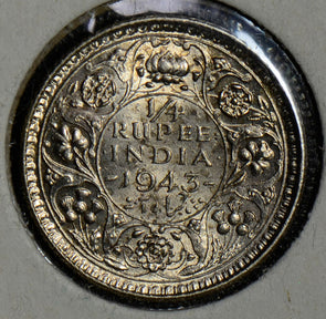 British India 1943 1/4 Rupee silver  combine shipping I0230 combine shipping