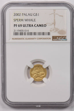 Palau 2002 Dollar gold Sperm whale animal NGC Proof 69 Ultra Cameo 0.5 gram gold