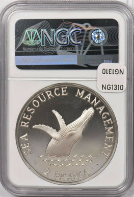 Tonga 1980 2 Pa'anga silver Whale animal NGC PF65UC F.A.O. - sea resource NG1310