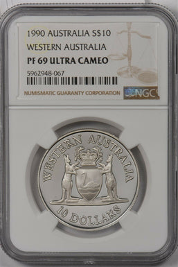 Australia 1990 10 Dollar silver NGC Proof 69UC Western Australia NG1464 combine