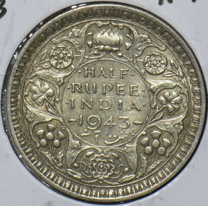 British India 1943 1/2 Rupee 194208 combine shipping