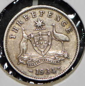 Australia 1934 3 Pence Kangaroo animal Emu  191345 combine shipping