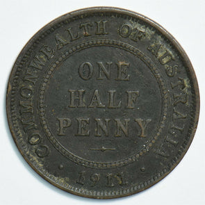 Australia 1911 1/2 Penny 0 904478 combine shipping