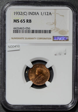 British India 1932 C 1/12 Anna NGC MS65RB NG0410 combine shipping