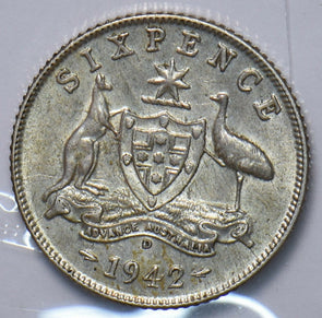 Australia 1943 D 6 Pence Kangaroo animal Emu 902701 combine shipping