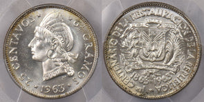 Dominican Republic 1963 25 Centavos PCGS MS 65 100 Year Ann. of Restoration PC13