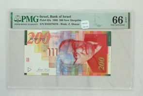 Israel 1999 200 New Sheqalim PMG Gem UNC 66EPQ Bank of Israel. Pick # 62a Wmk: