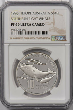 Australia 1996 10 Dollar silver NGC Proof 69UC Piefort Southern Right Whale NG14