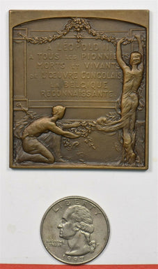 Belgian Congo 1908 UNC Bz plaquette. O: Seated woman By 2 younger women standi