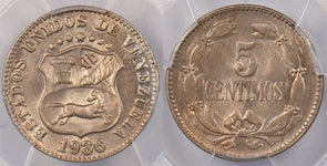 Venezuela 1936 5 Centavos PCGS MS 66 Finest Known in PCGS Holder PC1373 combine