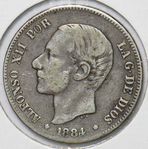 Spain 1884 2 Pesetas Lion animal 294526 combine shipping