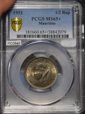 Mauritius 1951 1/2 Rupee Stag animal PCGS MS65+ PC0540 combine shipping