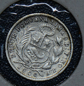 Peru 1906 1/2 Dinero silver  190336 combine shipping
