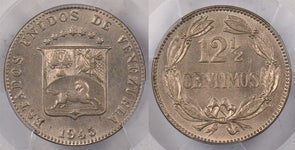 Venezuela 1945 12 1/2 Cents Horse animal PCGS MS 65 rare grade Only 2 Higher PC1