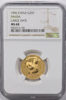 China 1996 25 Yuan gold NGC MS68 PANDA LARGE DATE 1/4oz gold NG1632 combine ship