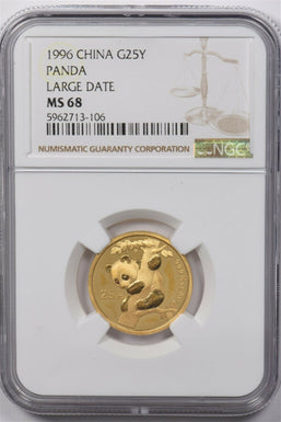 China 1996 25 Yuan gold NGC MS68 PANDA LARGE DATE 1/4oz gold NG1632 combine ship