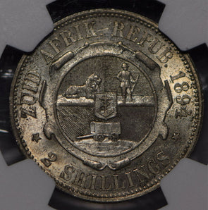 South Africa 1894 2 Shillings silver NGC AU58 rare this grade lustrous! NG0884 c