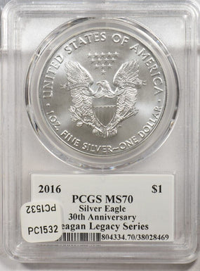 2016 Silver Eagle 30th Anniversary Letted Edge Reagan Legacy PCGS MS70 PC1532
