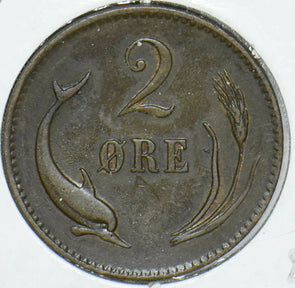 Denmark 1874 2 Ore Dolphin animal 290947 combine shipping