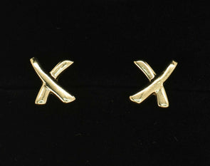 Tiffany&Co 18K Gold Cross Stitch Earrings 2.6g 0.35*0.5inch W Tiffany box&pouch