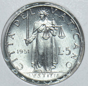 Vatican 1951 5 Lire 241047 combine shipping
