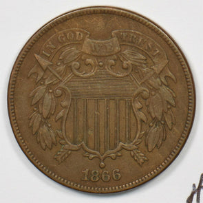 1866 Two Cents Abt XF U0205