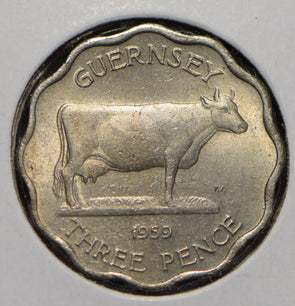 Guernsey 1959 3 Pence Cow animal  191179 combine shipping