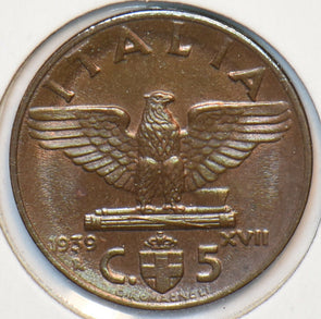 Italy 1939 R 5 Centesimi Eagle animal 296019 combine shipping