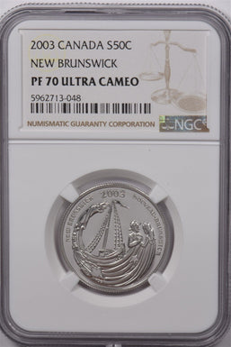Canada 2003 50 Cents Silver NGC Proof 70 Ultra Cameo New Brunswick Perfect 70 NG