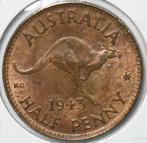 Australia 1943 Georgivs VI Half Penny Kangaroo animal 292840 combine shipping
