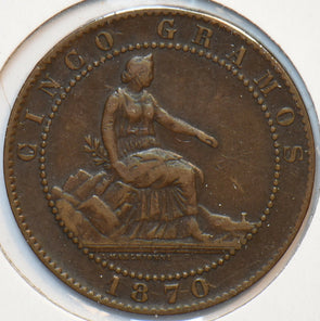 Spain 1870 5 Centimos Lion animal 294858 combine shipping