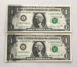 1981 Federal Reserve Notes Dollar UNC-adjacent serial number Ink smear error.
