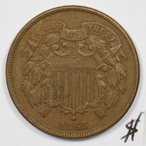1866 Two Cents XF+ U0206